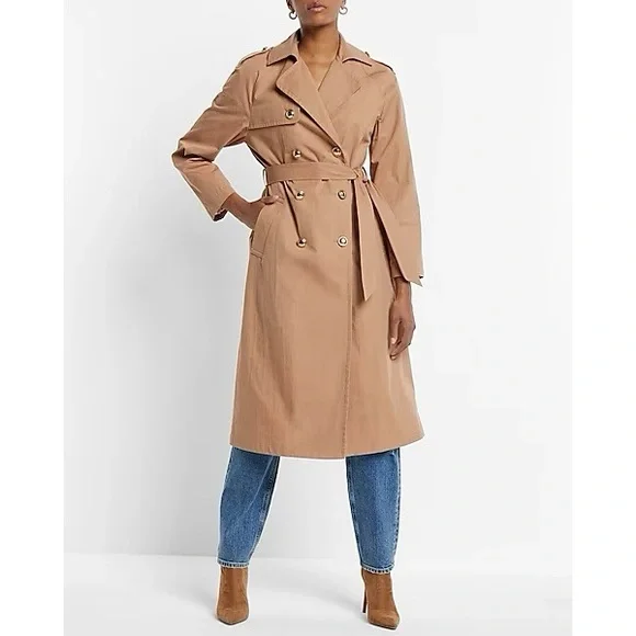 Express Nylon Sherpa-Lined Novelty Button Belted Trench Coat Size XS